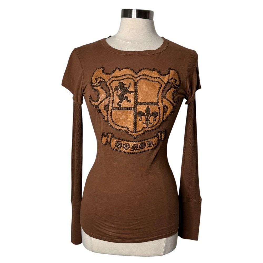Vintage Y2K Ankh Royalty Long Sleeve Honor Brown T-Shirt Women's Size‎ Small